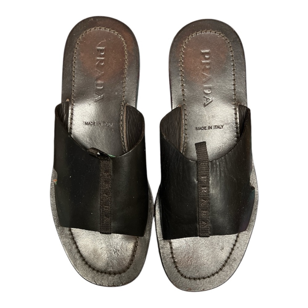 Authentic Prada Brown Minimalist Leather Sandals - 8.5 GUC